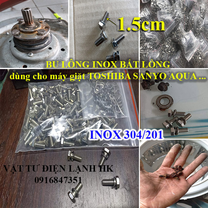 [TÚI 100c] Bulong INOX 304 201 - Ốc lồng máy giặt TOSHIBA SANYO AQUA Kèm long đen vênh - Bu lông bắt MG TÔ
