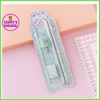 [ Sale Lớn] Bộ Combo Học Tập Xinh Xắn ( 2 bút chì, 1 cục gôm, 1 thước, 1 đồ chuốt)