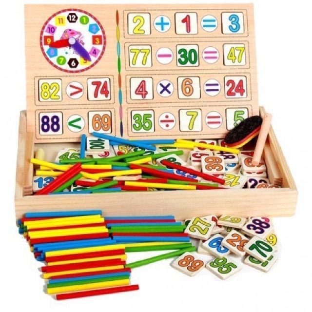 Hộp 100 số kèm que tính học toán bằng gỗ - Đồ chơi thông minh cho bé