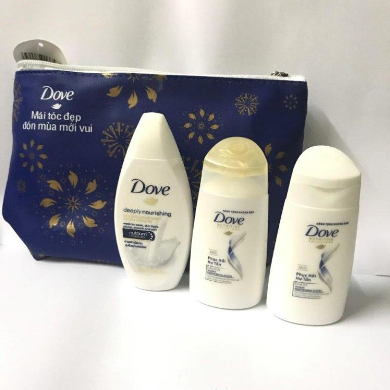 Combo 2 set (6 món) : 1 chai dầu gội 50g + 1 chai kem xả 50g + 1 chai sữa tắm Dove 45ml (Tặng kèm 1 túi đựng mỹ phẩm xinh xắn nhé)