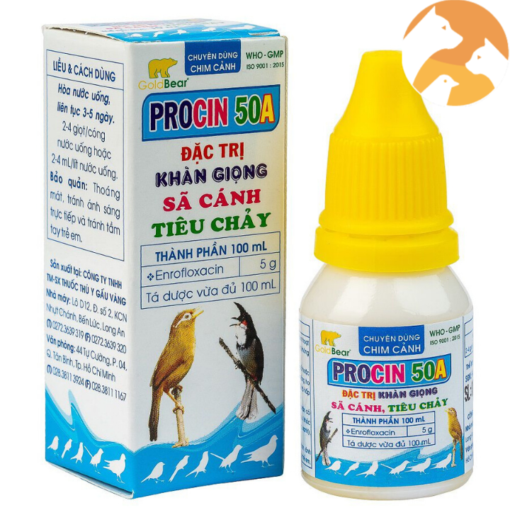 PROCIN 50A [10 ml] Dùng cho chim cảnh khàn giọng, sã cánh, tiêu chảy- Procin 50a cho gà đá