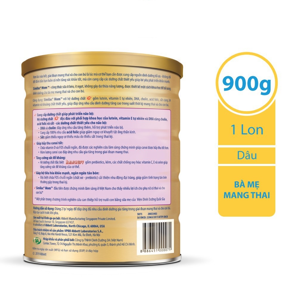 Sữa bột Abbott Similac Mom hương Vani 900g