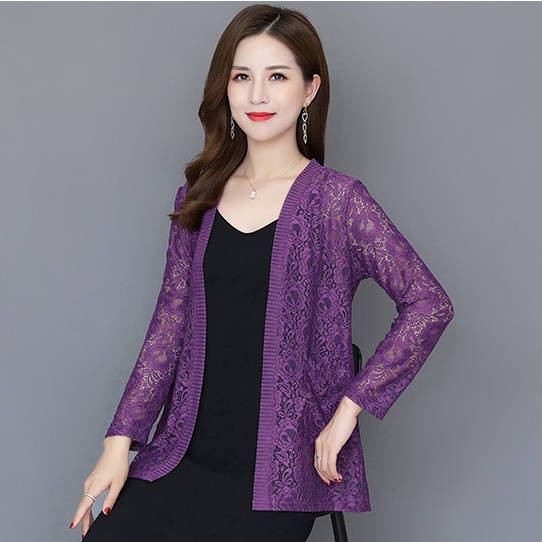 HOT--Áo khoác ren mỏng dáng dài size lớn cho nữ thời trang mới