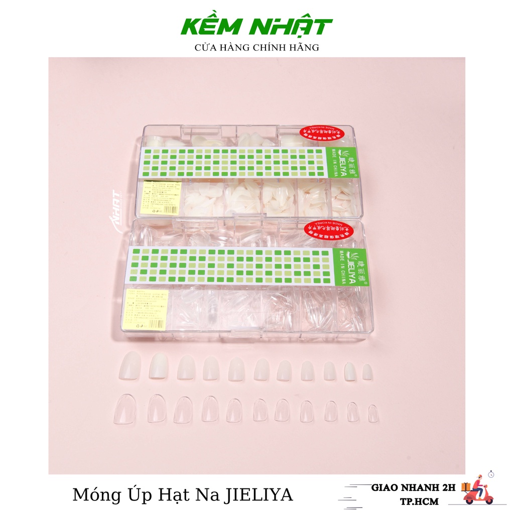 Móng Úp JIELIYA Tem Xanh Tròn Ngắn Hạt Na Form Hàn