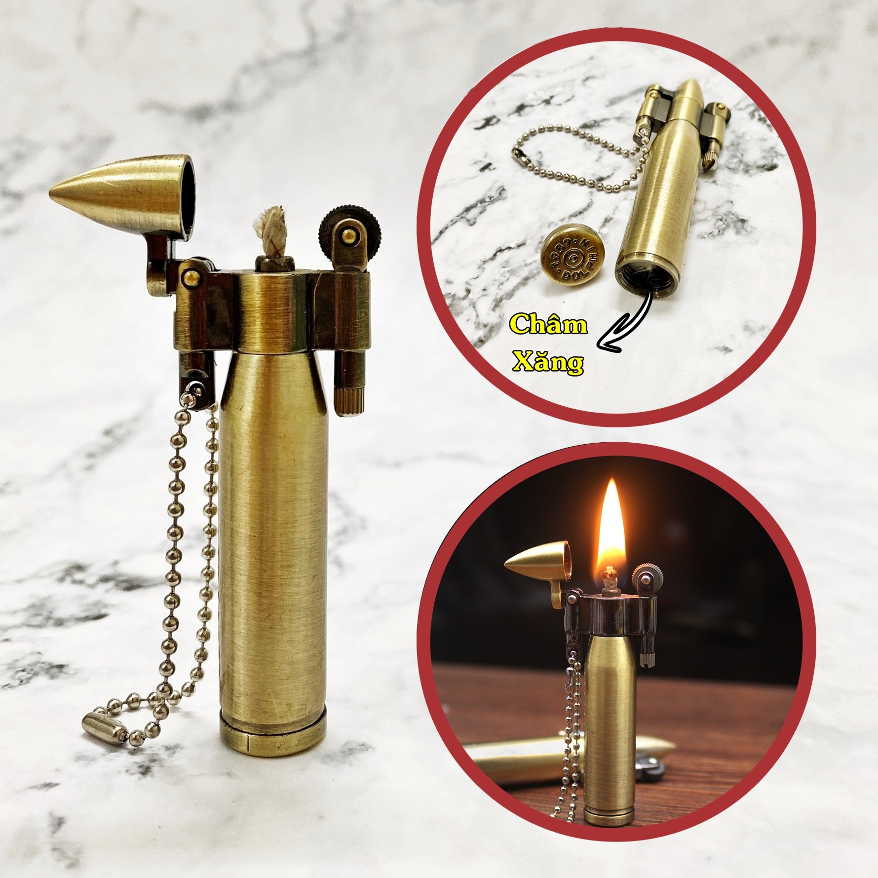 BẬT LỬA - MÓC KHÓA DOL.PHIN XĂNG ĐÁ CỔ HÌNH VIÊN ĐẠN (KIM LOẠI) - (XÀI XĂNG)