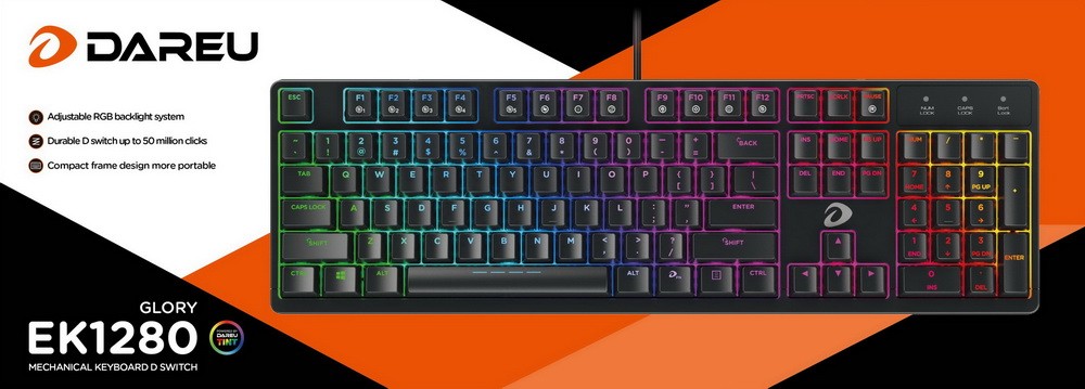 Bàn phím cơ Gaming DAREU EK1280 104Key RGB - Chính hãng BH 2 năm