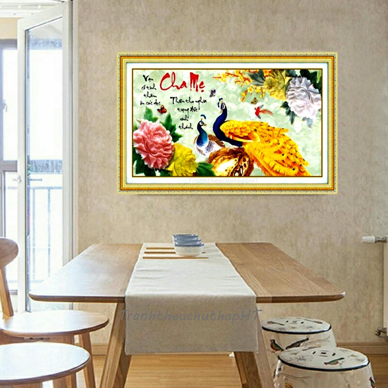 Tranh đính đá - tranh thêu chữ thập cha mẹ lv3248 - tự thêu