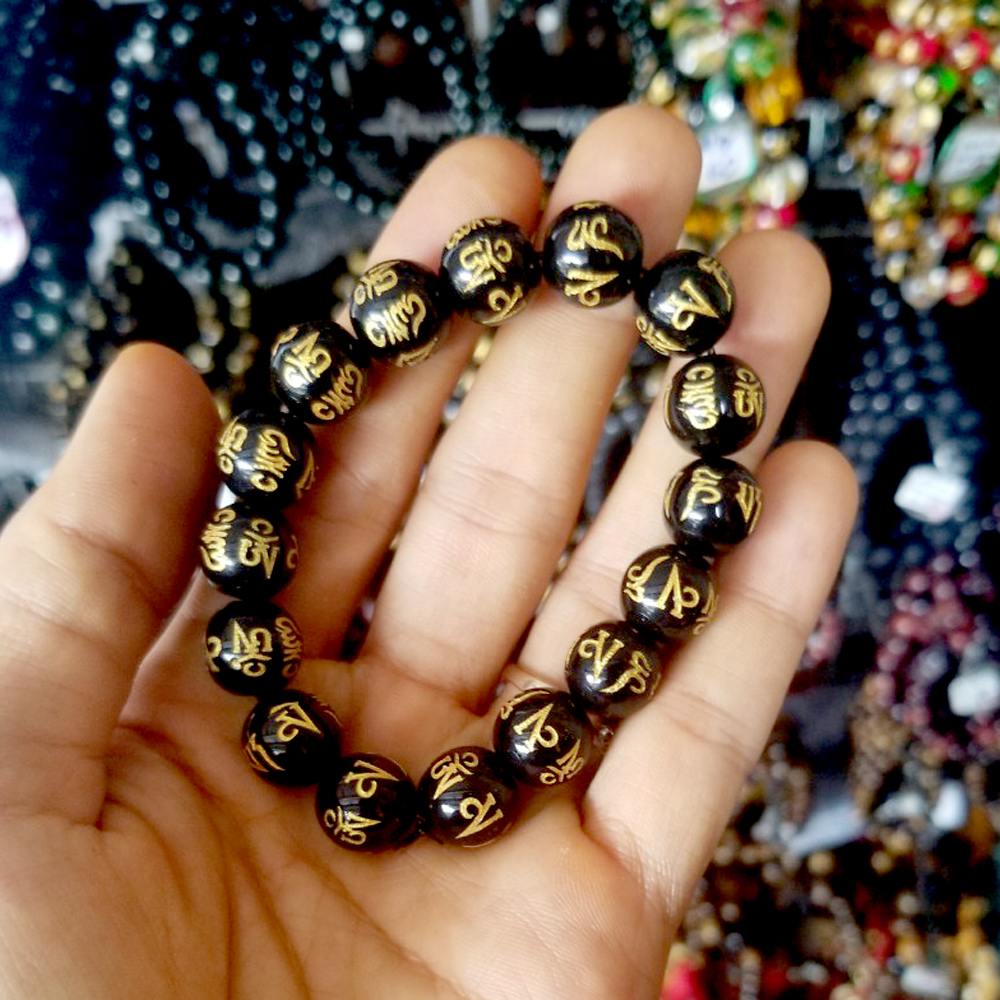 [HCM]Vòng tay chuỗi đá mã não đen khắc chú Omani-nhiều cỡ ly