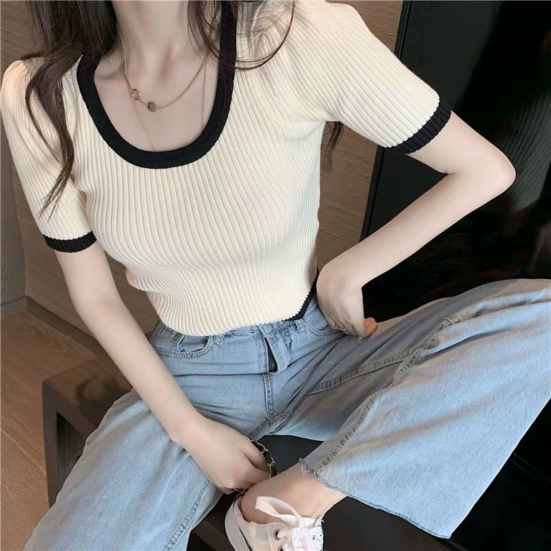 Áo croptop body cổ tròn phối viền cổ viền tay xinh xắn TTSA1055