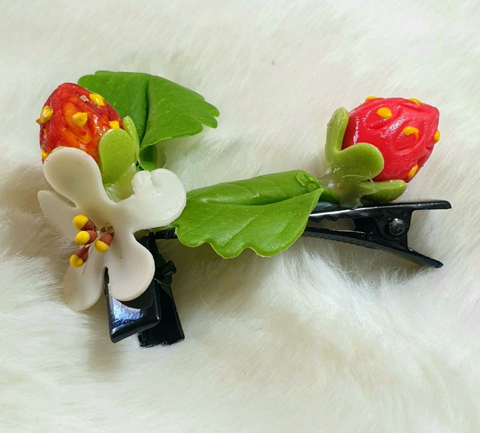 Kẹp tóc hanmade từ đất set hình hoa thiên nhiên đáng yêu