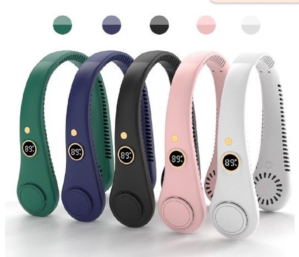 Avenoir Quạt Đeo Cổ Mini Tích Điện Không Cánh Tiện Lợi, hiển thị % pin