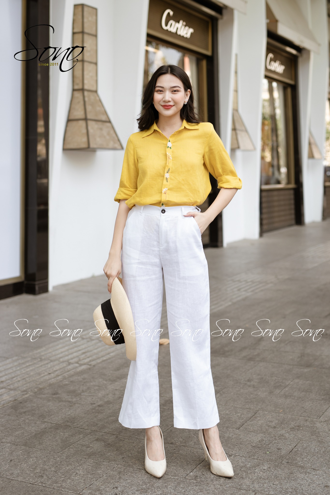 Sono - Áo Sơ Mi Linen Thêu Dọc