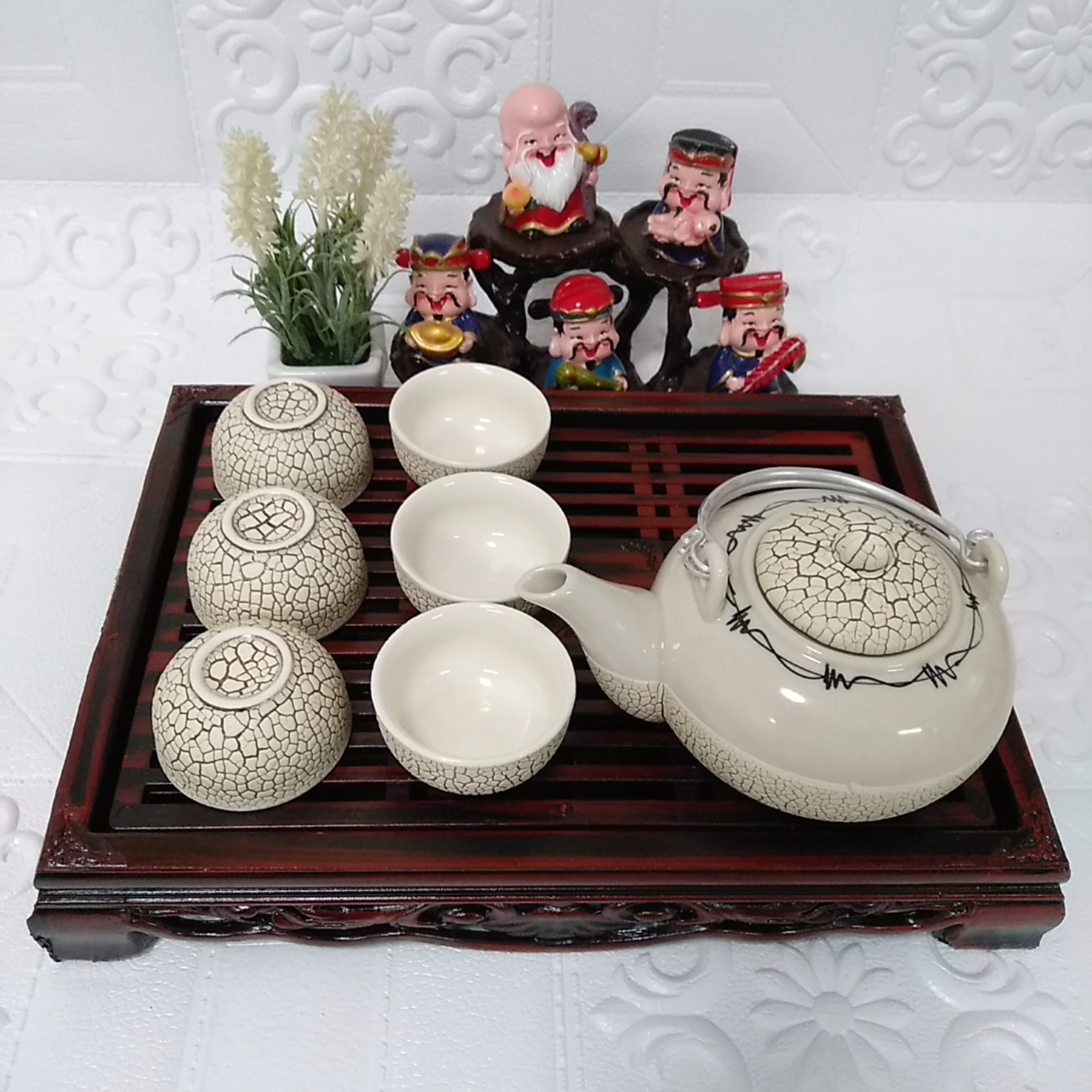 Bộ ấm chén men rạn Bát Tràng RT1 kèm khay
