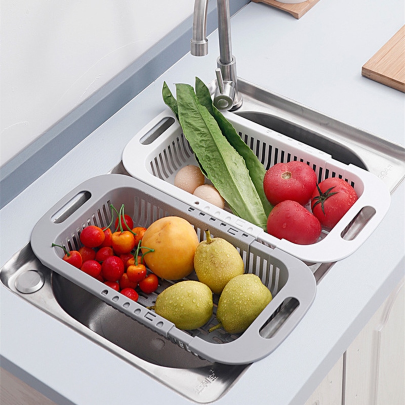 【CC】 Adjustable Vegetable Drain Basket Sink Rack Sponge Holder Household Retractable Drying Racks Accessories