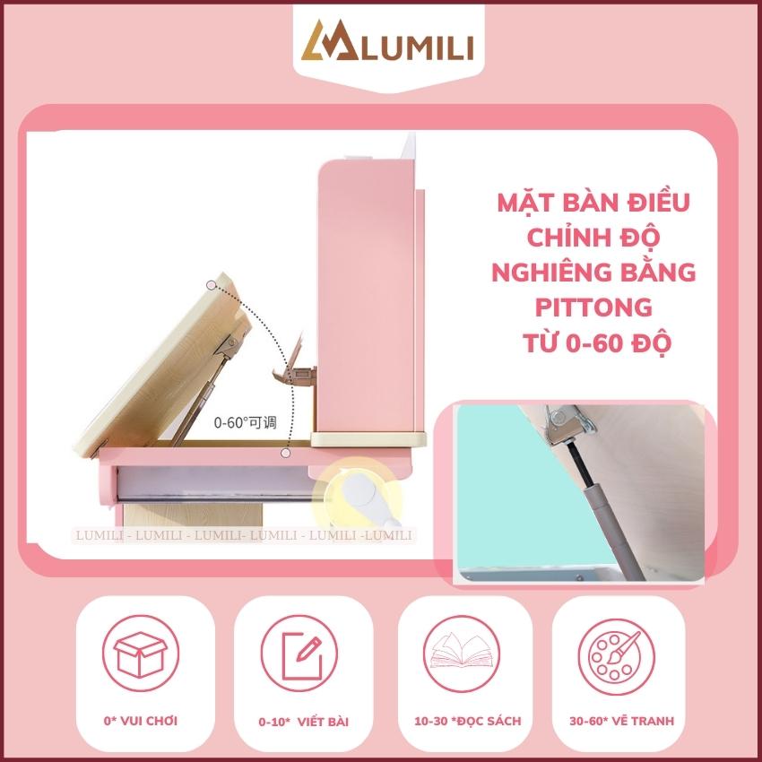 Bộ bàn học cho bé lumili S05, bàn học chống gù mặt bàn 60x1m2, bàn học sinh có tay quay,