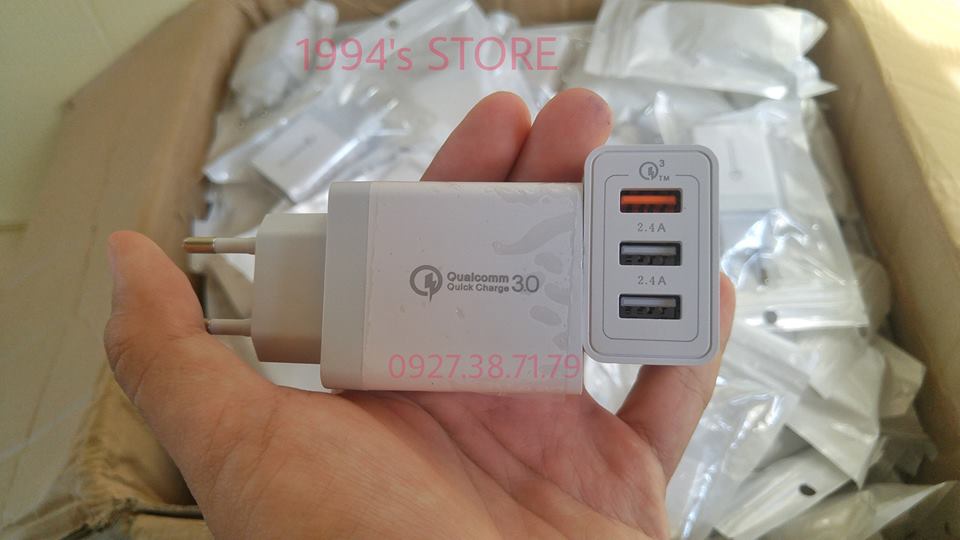 Cốc sạc nhanh 3 cổng hỗ trợ Qualcomm Quick Charge 3.0 30W