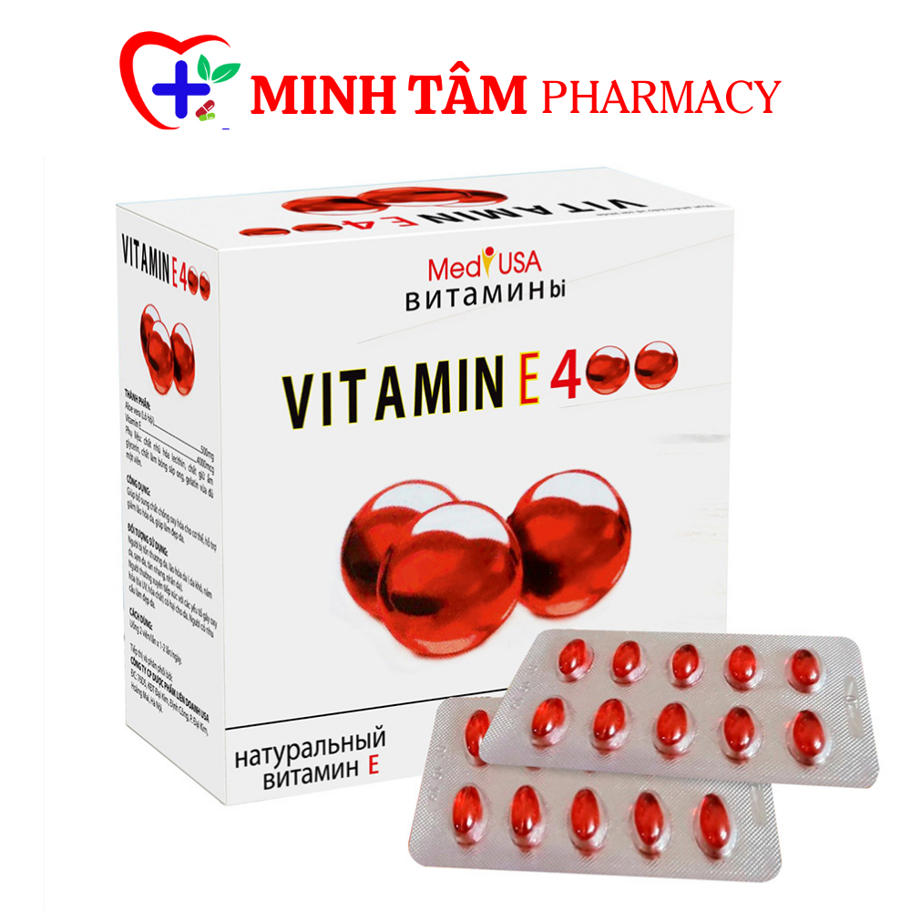 Vitamin E Đỏ 400 IU đẹp da, ngăn ngừa lão hóa, cấp ẩm cho da, giúp da sáng hồng, cải thiện sinh lý nữ, chống khô da, sạm da - 100 Viên Chính Hãng MediUSA