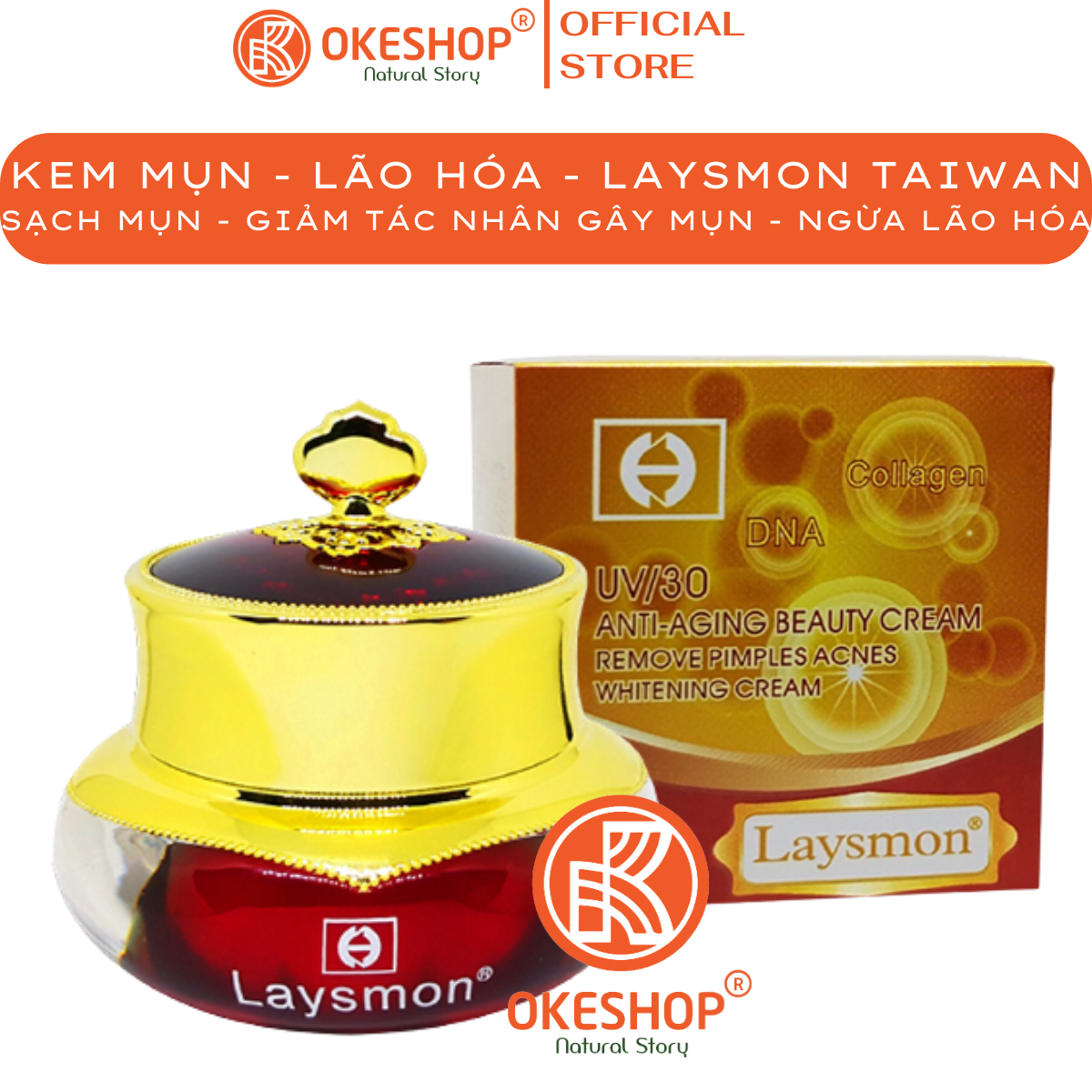 KEM LAYSMON MỤN ĐỎ - CHỐNG NHĂN - NGỪA LÃO HOÁ UV/30 - ANTI-AGING BEAUTY CREAM 20G -  Giảm Tác Nhân Gây Mụn - Cải Thiện Da Tối Màu