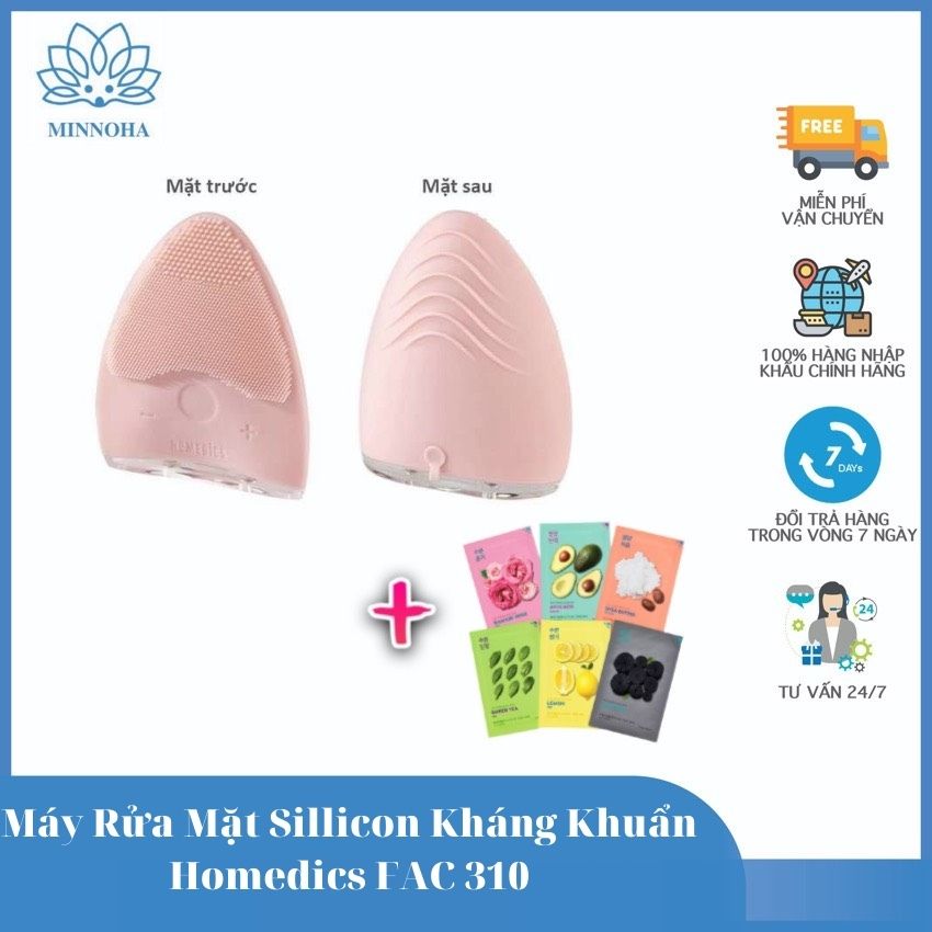 [Freeship+Quà 25k]Máy rửa mặt Silicon kháng khuẩn công nghệ Rung Siêu Âm Homedics Blossom FAC-310- Hàng chính hãng Bảo Hành 2 năm- Minnoha Store