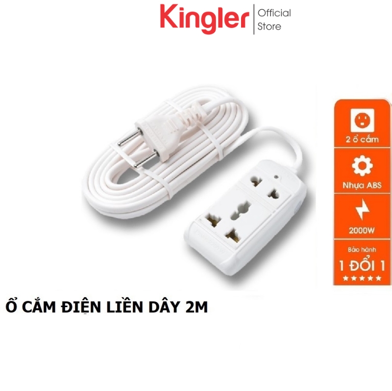 Ổ cắm điện liền dây nối dài 2m, ổ cắm điện đa năng, cắm 2 lỗ 2 chạc và 3 chạc, an toàn, tiện dụng trong gia đình. kingler 8608