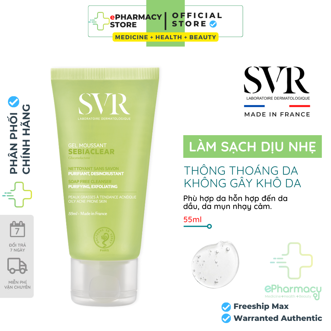 Sữa rửa mặt svr sebiaclear gel moussant không có xà phòng làm sạch và loại bỏ tế bào da chết 55ml - youdo