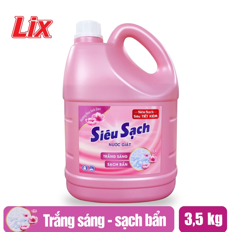 Can nước giặt lix siêu sạch hương hoa anh đào 3.5kg - tẩy sạch vết bẩn cực mạnh