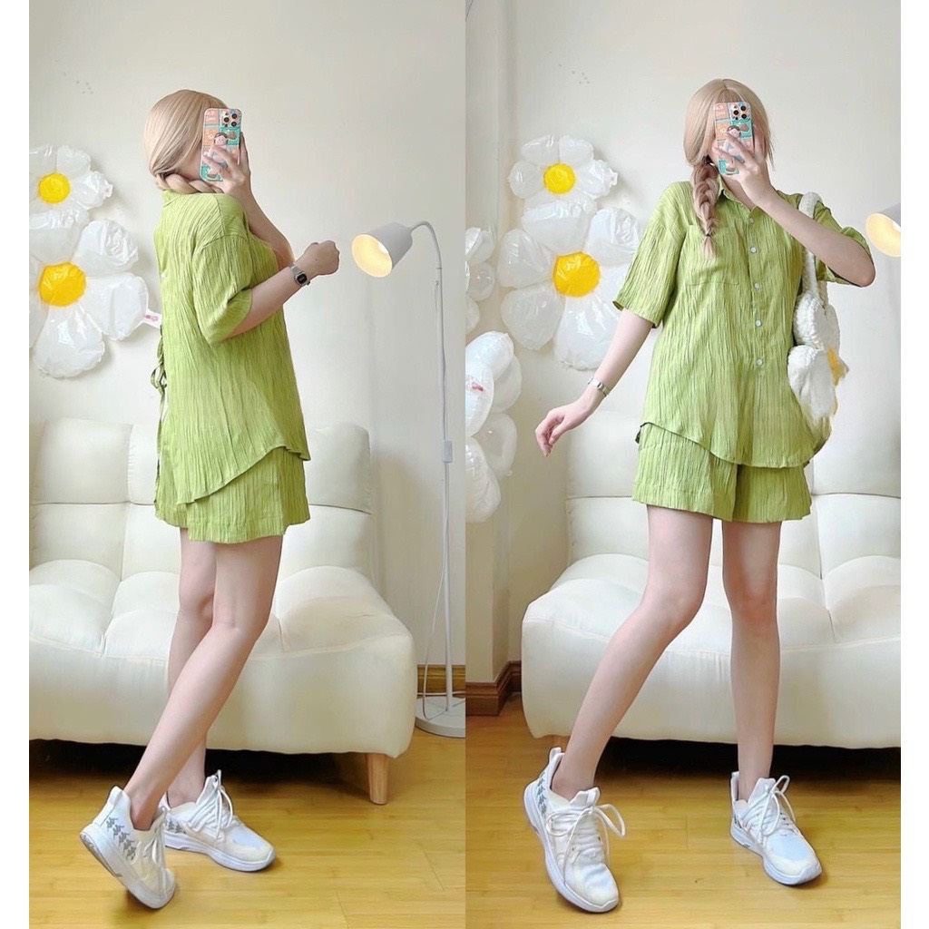Set Bộ Nữ Áo Somi thắt lưng kèm quần