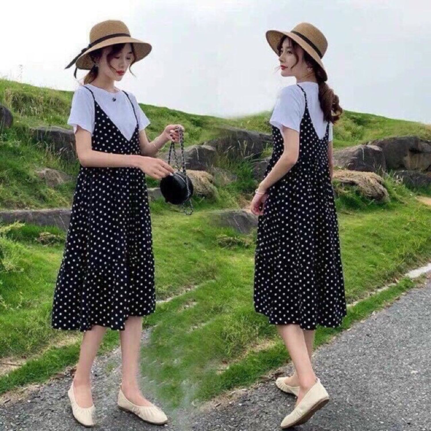 Váy bầu chấm bi thiết kế đẹp - Đầm bầu suông thời trang công sở phù hợp cả dự tiệc và đi chơi giá rẻ