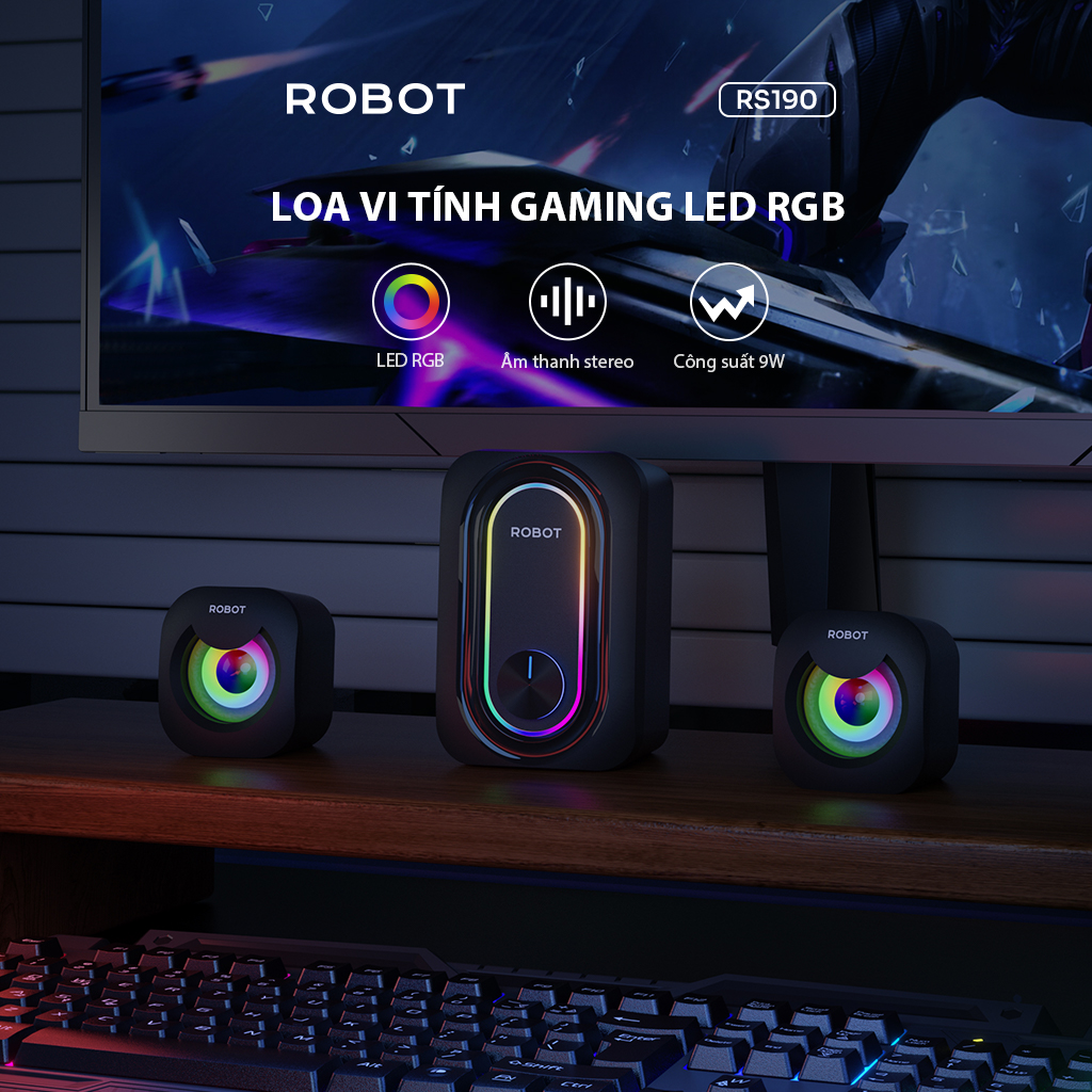 Loa máy tính Robot RS200 loa vi tính gaming công suất 6W hiệu ứng led âm thanh mạnh mẽ chất âm chi tiết điều khiển núm xoay kết nối máy tính laptop điện thoại máy mp3 - màu đen l hàng chính hãng