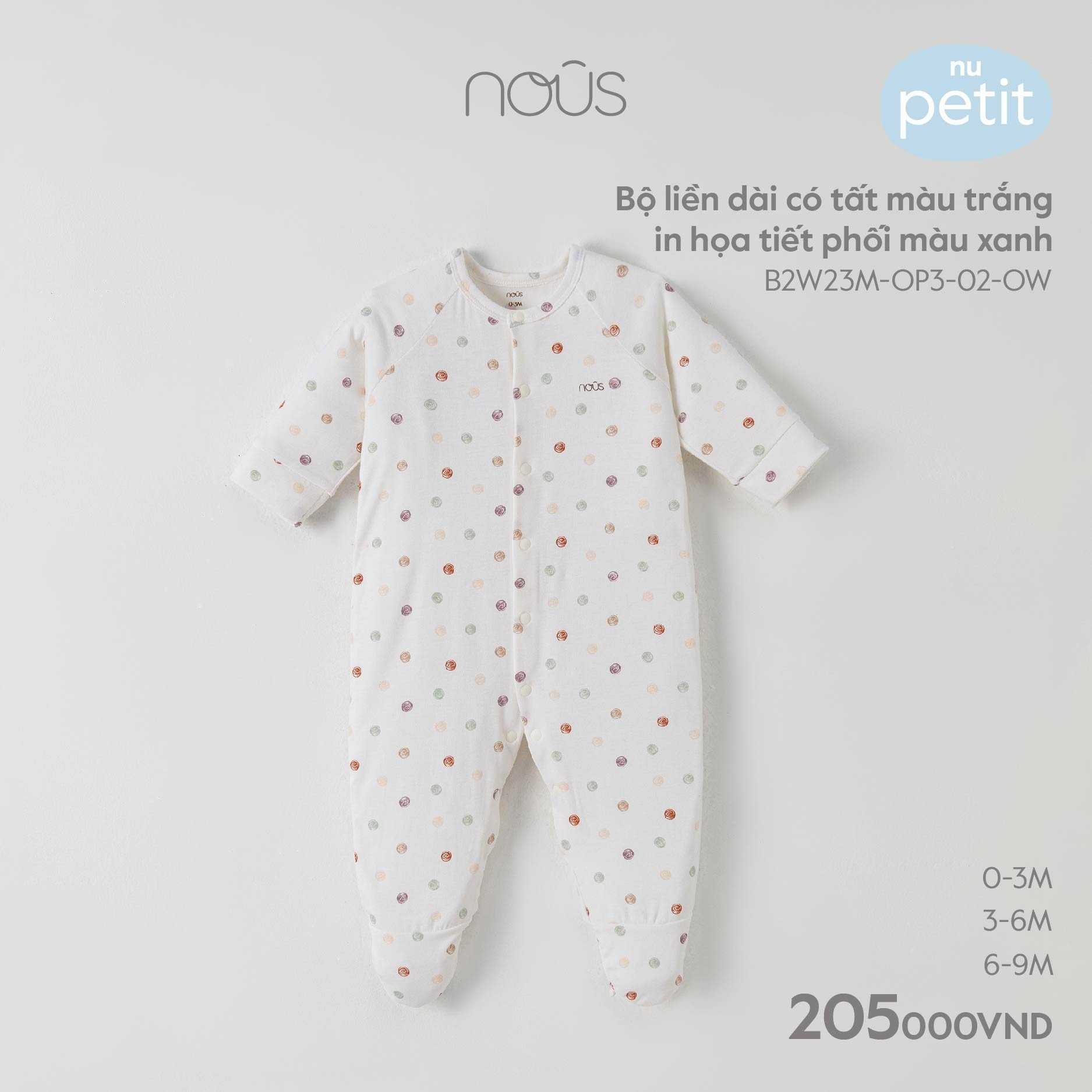 Bộ body liền dài tay  Nous cho bé (0m-12m)