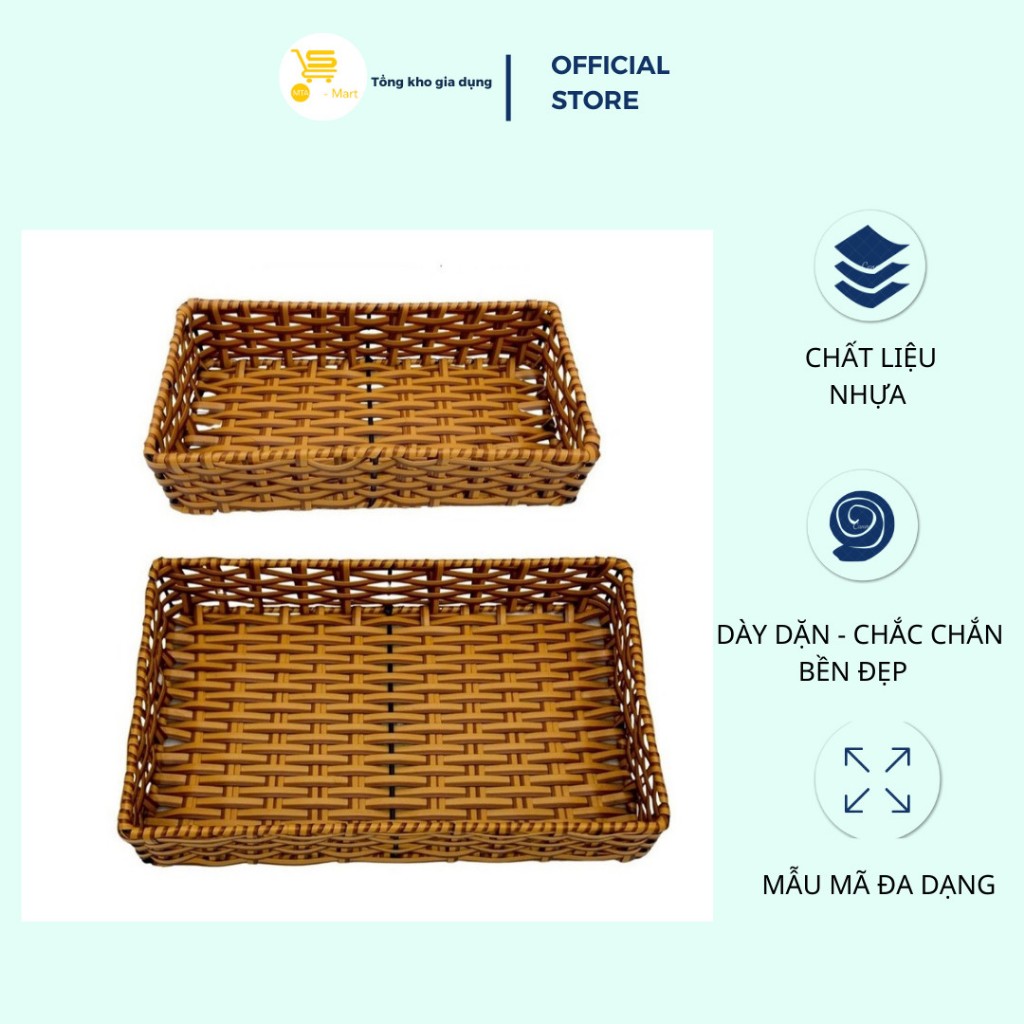 Rổ Đựng Gia Vị, Rổ Nhựa Đan Giả Mây Vuông - Chữ Nhật Nhiều Kích Thước Chất Liệu Bền Chắc Dày Dặn, Tiện Lợi, Mẫu Mã Đẹp | MTA-MART