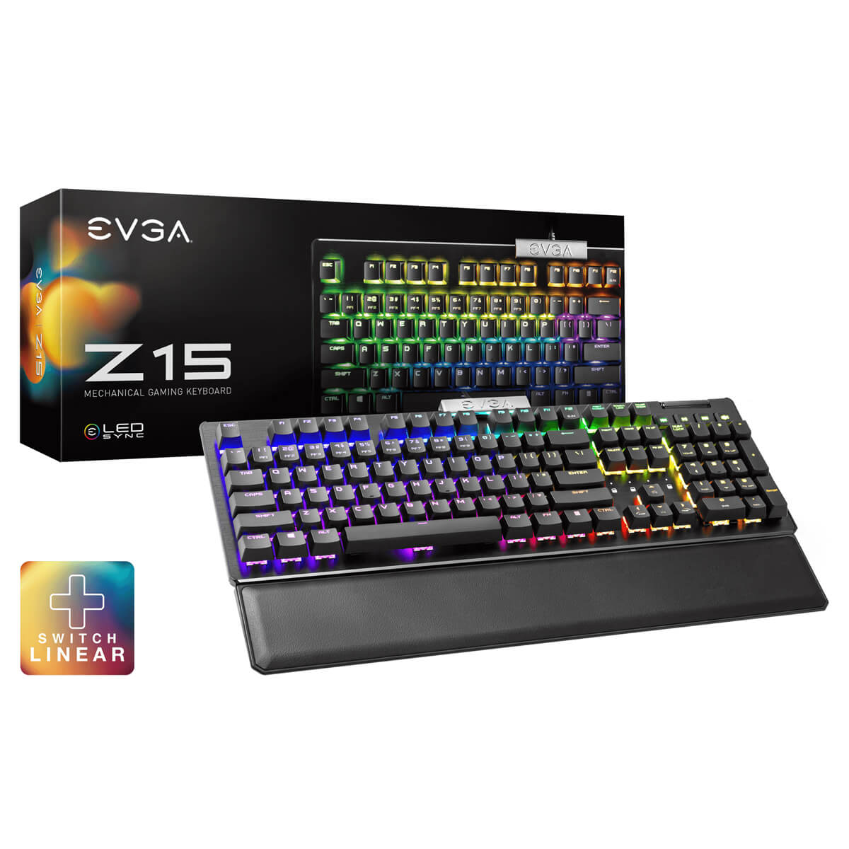 [HCM]Bàn phím cơ Gaming EVGA Z15 Có kê tay – RGB Backlit LED Hot Swappable Mechanical Kailh Speed Silver Switches 821-W1-15US-KR (Linear)