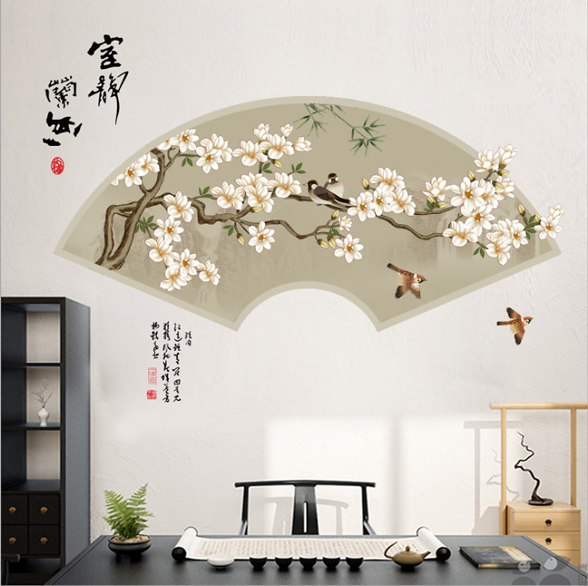 [HCM]DECAL DÁN TƯỜNG VÒM QUẠT HOA MAI TRẮNG