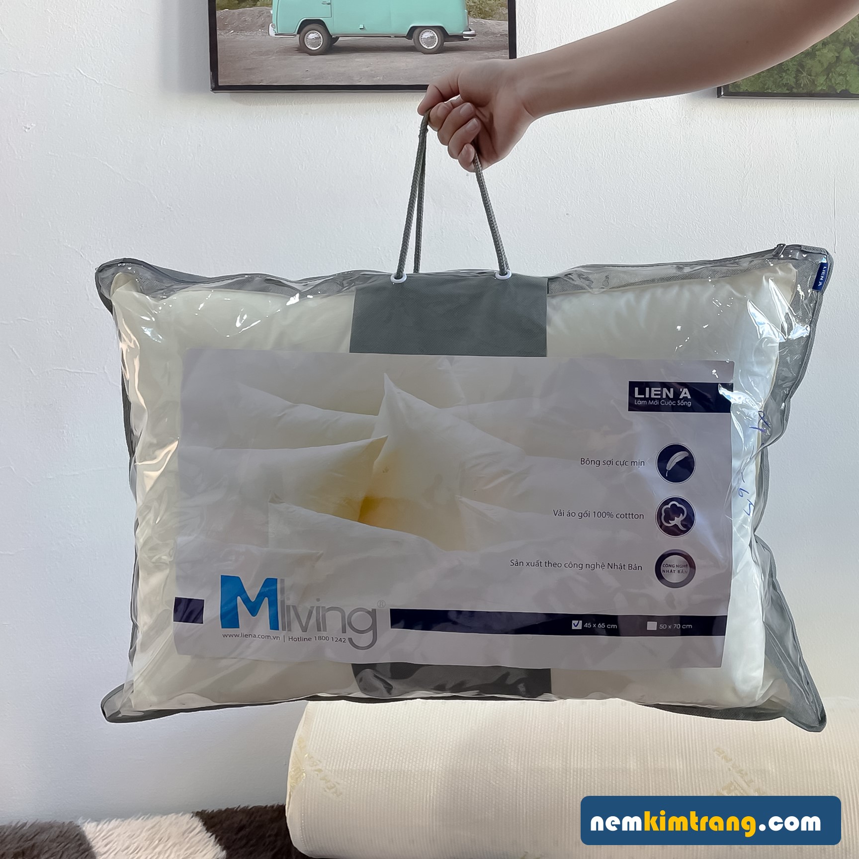 Gối gòn tơ tằm MLiving Liên Á - MICROFIBER, CHÍNH HÃNG