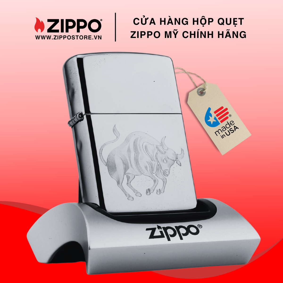 Bật Lửa Zippo Khắc 12 Cung Hoàng Đạo Kim Ngưu - Taurus