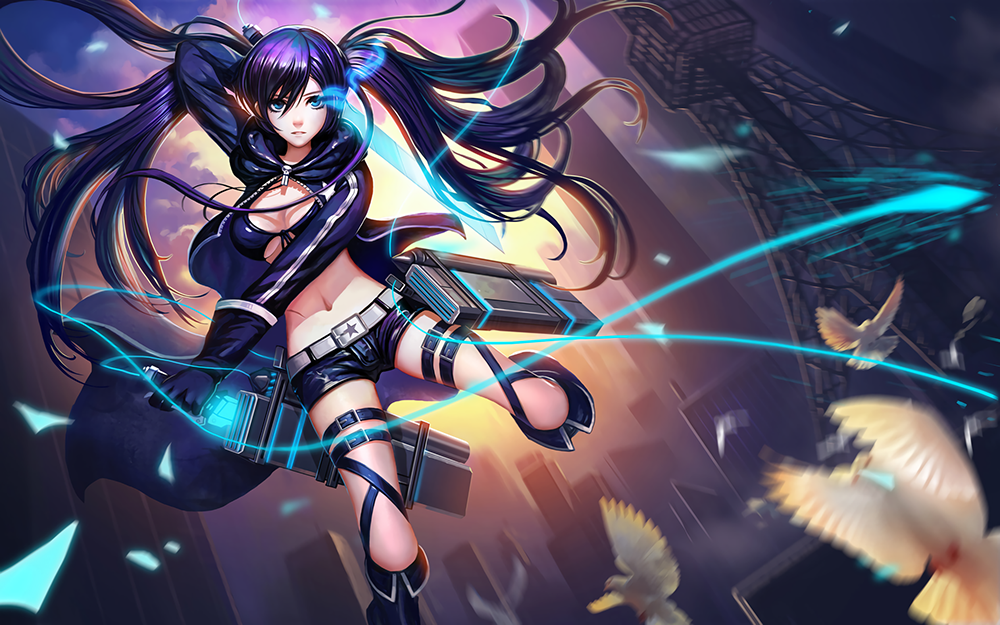 Poster A3 dán tường Anime, decal 30x42 trang trí có keo Black Rock Shooter Wallpapers 1