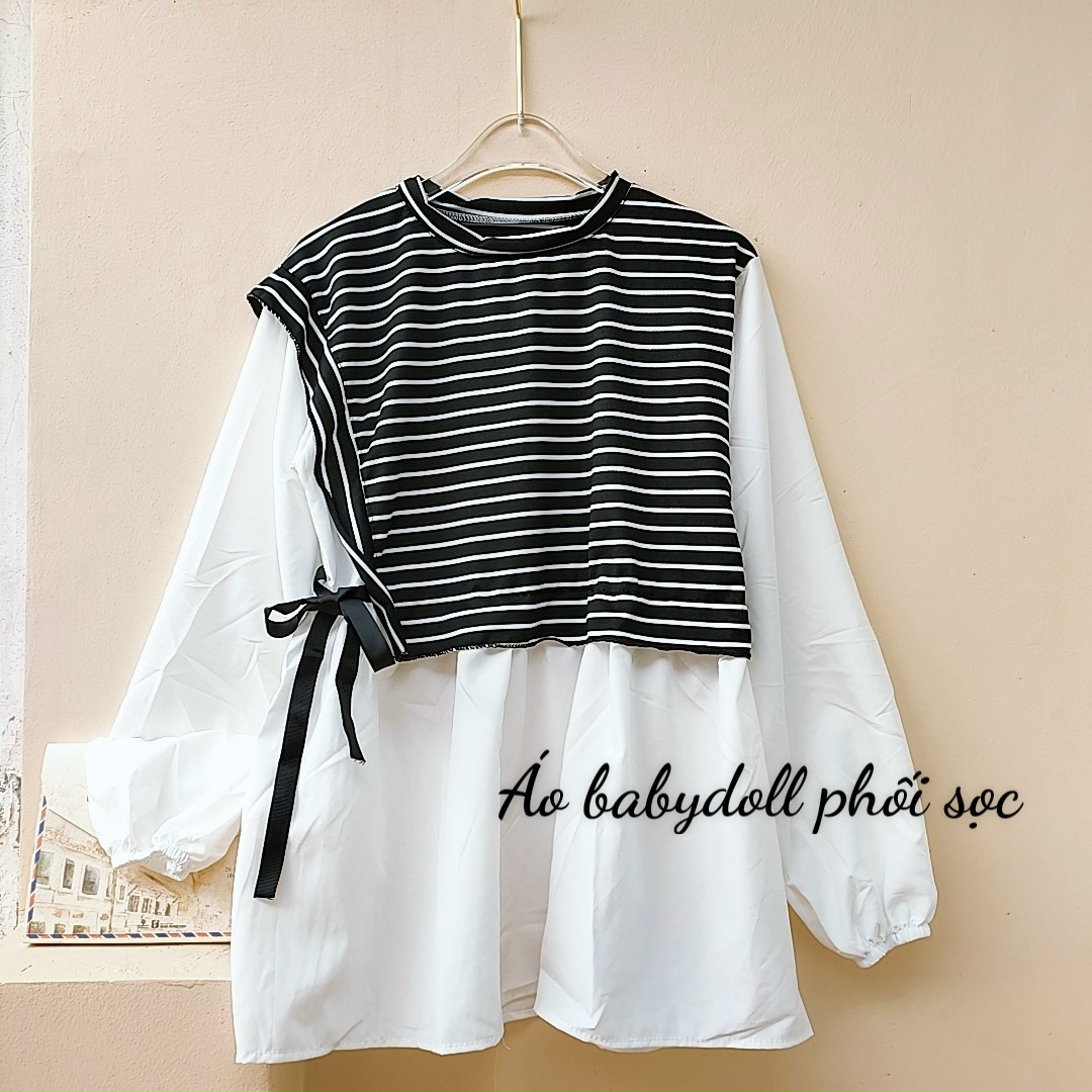 Áo babydoll phối sọc