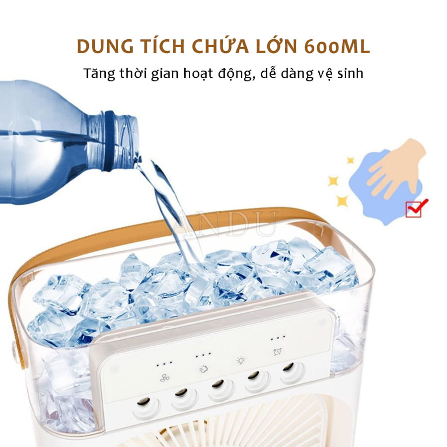 Quạt Điều Hòa Phun Sương Hơi Nước Mini Để Bàn 3 Chế Độ Tích Hợp Led, Chế Độ Hẹn Giờ Sử Dụng Cổng Sạc USB Tiện Dụng
