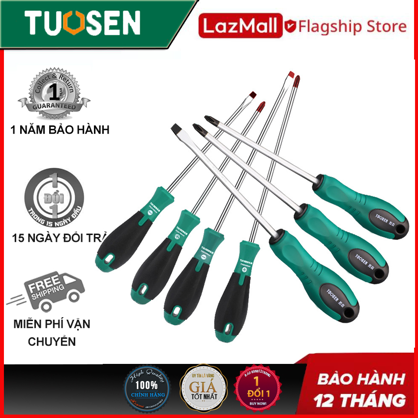 Tô vít, Bộ tua vít, Tuốc nơ vít 1 đầu + hoặc - với kích cỡ 4inch, 5inch, 6inch; - Từ tính mạnh - Mũi đồng S2 + Chính hãng TUOSEN