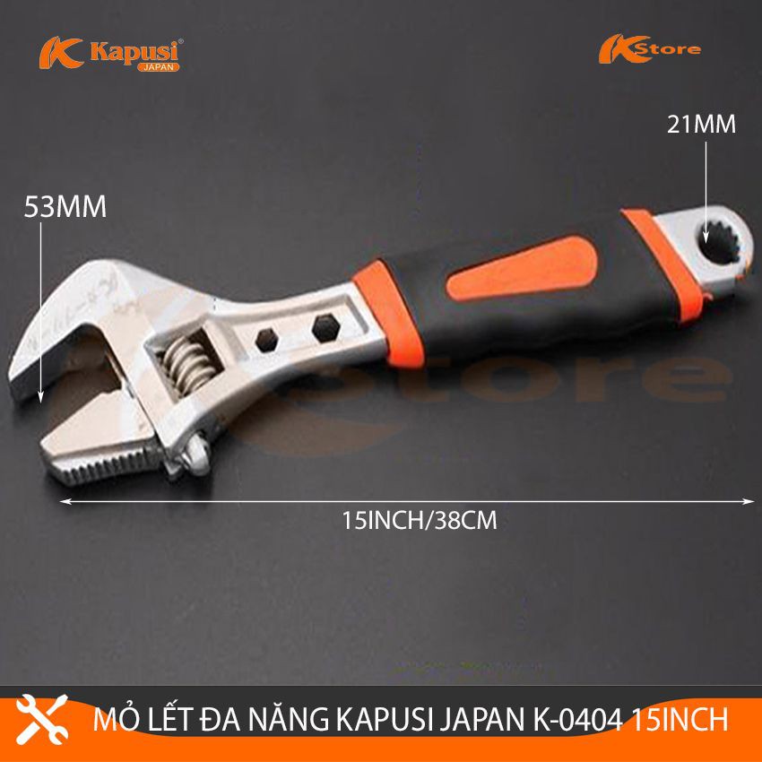 Mỏ lết đa năng kapusi japan k-0404 15inch/38cm, mỏ lết vặn đai ốc - mở ống nước