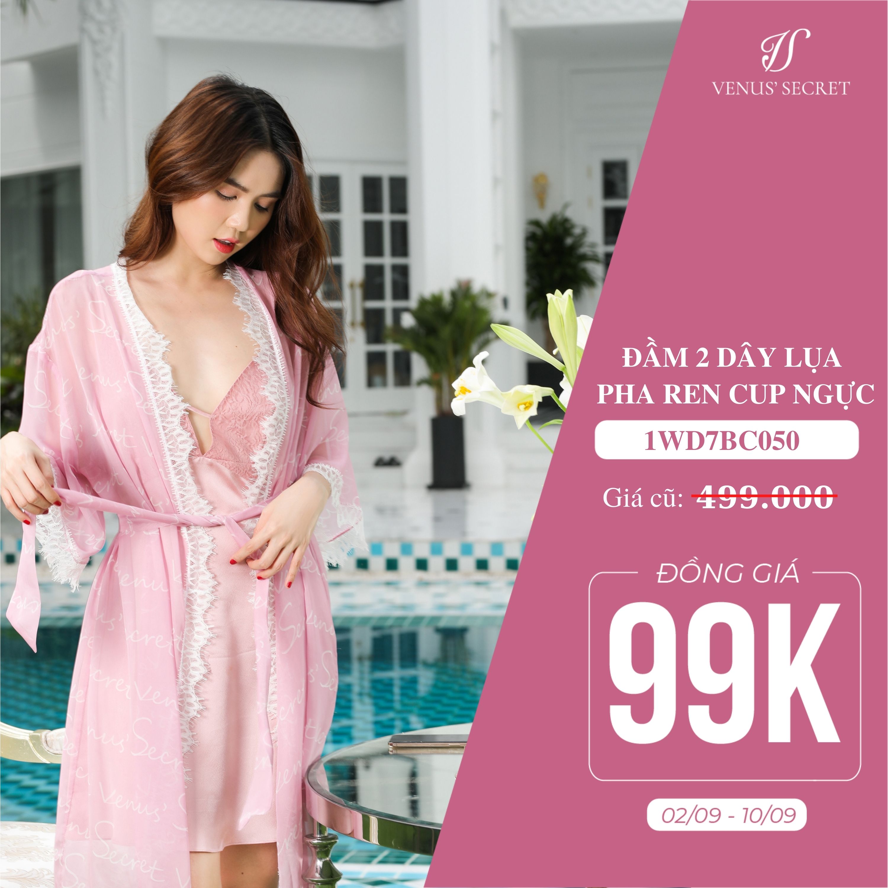 Áo choàng Kimono voan in logo Venus Secret. -1WS3BC