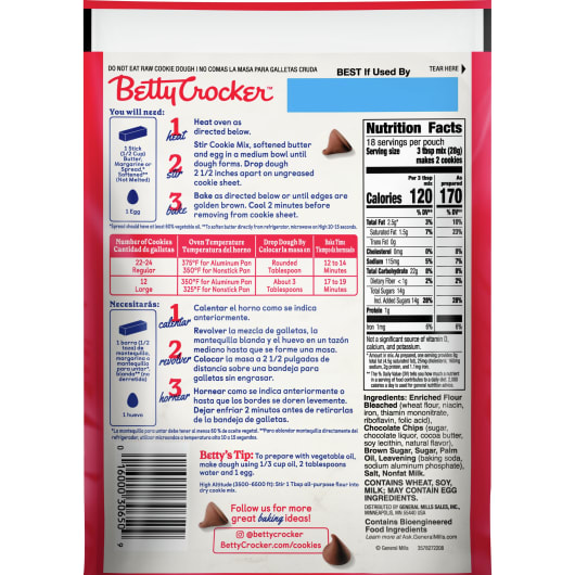 Bột Làm Bánh Cookie Pha Sẵn Betty Crocker Chocolate Chip Cookie Mix (Gói 496gr, 17.5 Oz.) - USA