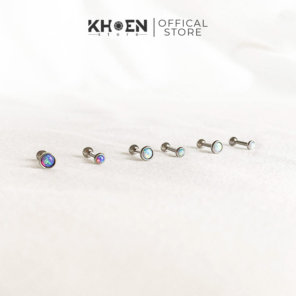 (1 Chiếc) Khuyên tai Nút đá Opal nhiều màu - Thép không gỉ không gây dị ứng bông tai nam inox - Khoen Store