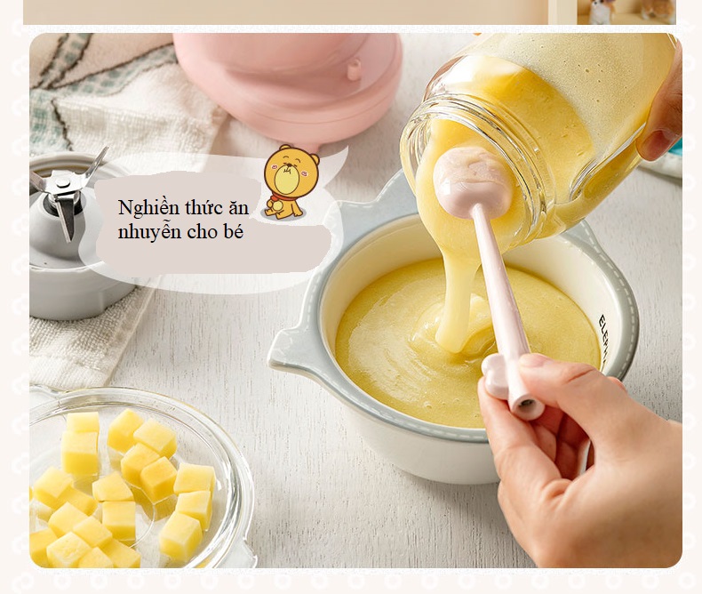 MÁY XAY THỨC ĂN DẶM CHO BÉ ( 3 CỐI THỦY TINH XAY HẠT - XAY THỊT - XAY SINH TỐ VÀ RAU) - BEAR CHÍNH HÃNG