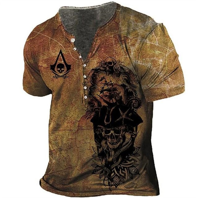 Vintage Men's T-shirts 3D Printed Ship Short Sleeve Tshirt Oversized Navigation Top Tee Shirt Man Clothes Punk Streetwear