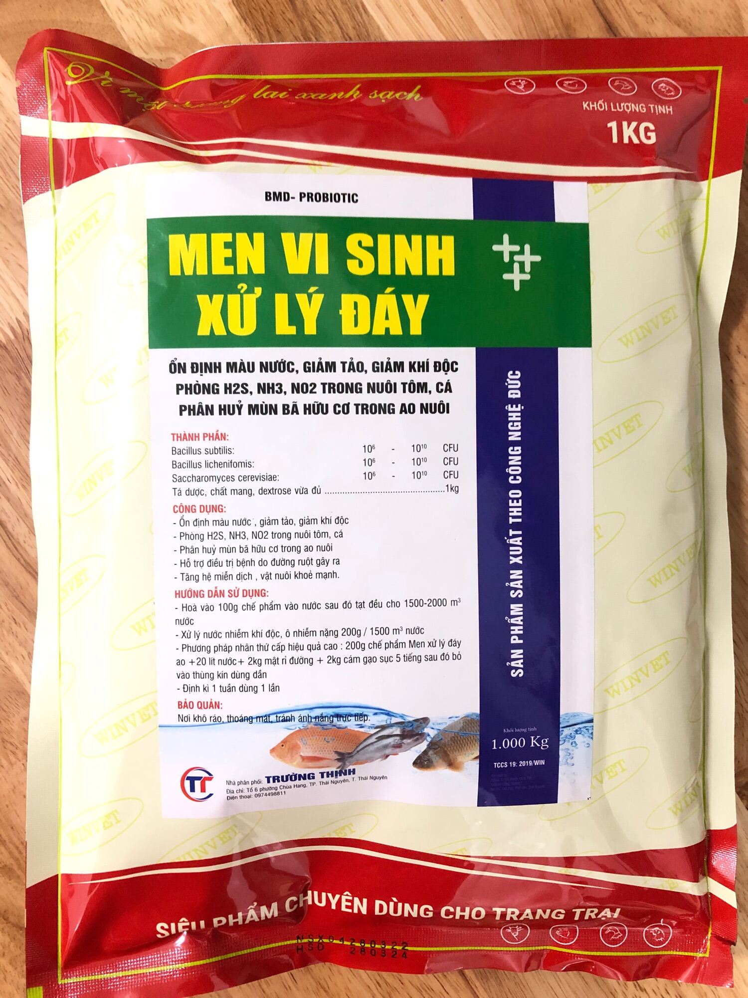 Men vi sinh xử lý đáy ao hồ 1kg. phân hủy thức ăn và phân tôm cá ốc làm sạch nước cân bằng pH