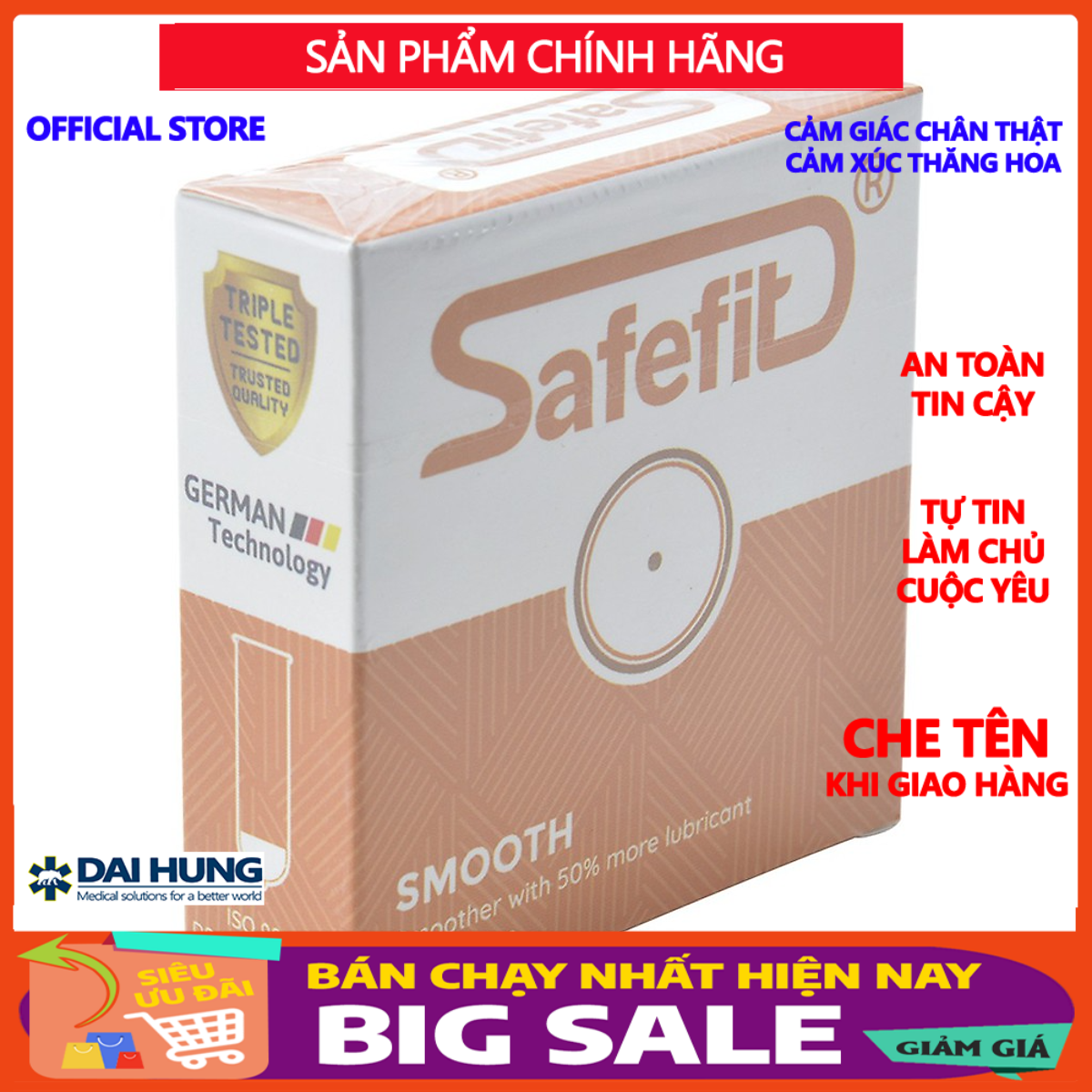 Bao cao su mỏng Nhiều chất bôi TRƠN - SafeFit Smooth - 12 chiếc - 3 chiếc