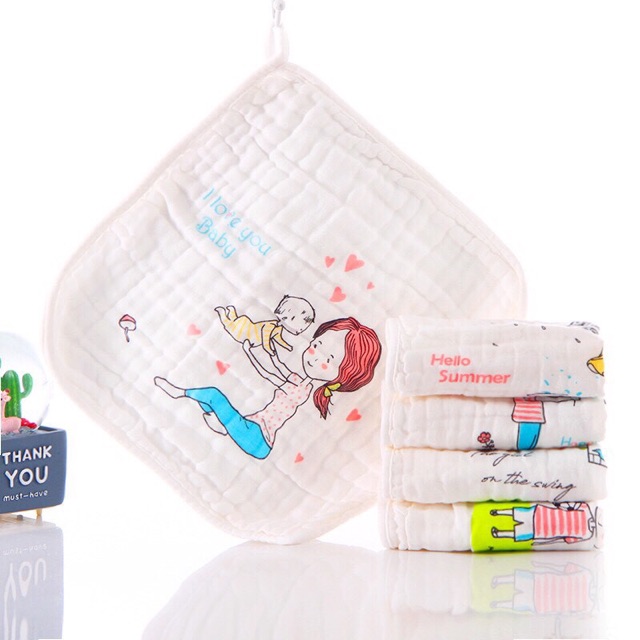 Set 5 khăn mặt xô 6 lớp sợi tre cho bé Asmart