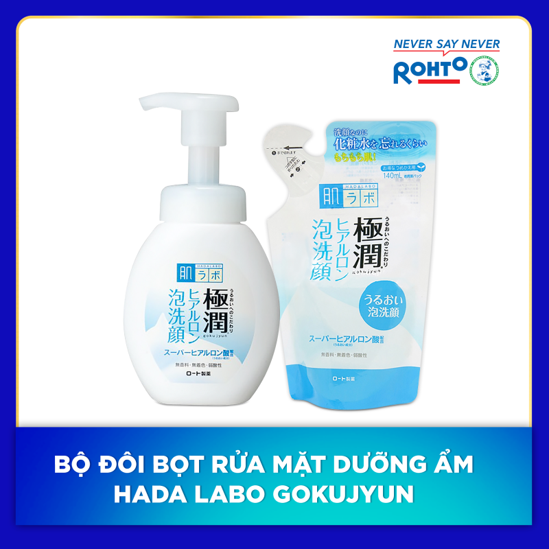 Bộ đôi tiện lợi Bọt rửa mặt dưỡng ẩm và Dung dịch thay thế Hada Labo Gokujyun Foaming Wash giá rẻ