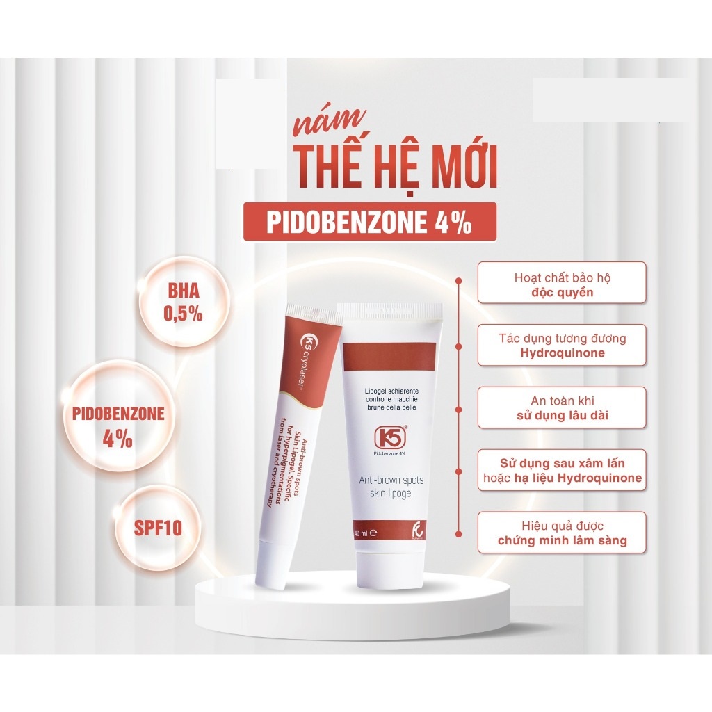 HÀNG NHẬP KHẨU - Kem Giảm Nám K5 Lipogel/K5 Cryolaser, Giảm Sạm, Tàn Nhang, Nám Mảng, Nám Chân Sâu, Nám Sau Sinh, Ngăn Tăng Sắc Tố Nám Sau Laser - Hoạt Chất Độc Quyền Pidobenzone - DuocmyphamDrAn